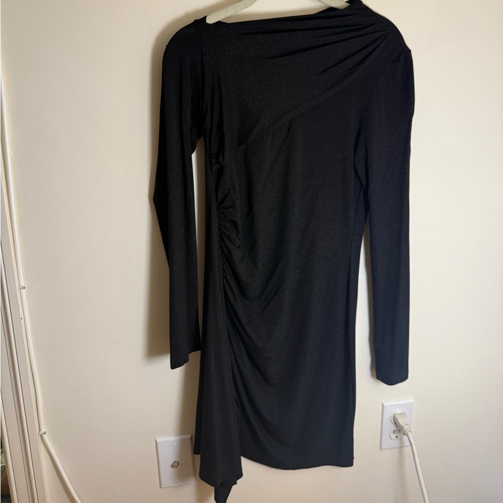 Enza Costa Black Lurex Jersey Slash Mini Dress